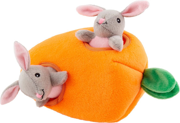 ZippyPaws Burrow Squeaky Hide & Seek Plush Dog Toy, Bunny 'n Carrot