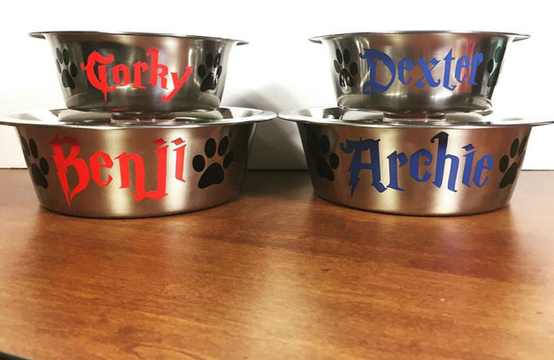 Harry Potter inspired personalized stainless steel pet bowls